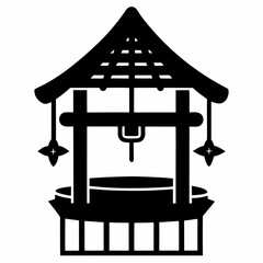 Mystical Wishing Well Silhouette: Icon, Isolated, White Background, Perfect for Design Projects,    