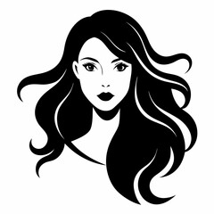 Elegant Woman Silhouette: Long Flowing Hair, Graceful Pose, Isolated Background, Perfect for Design 