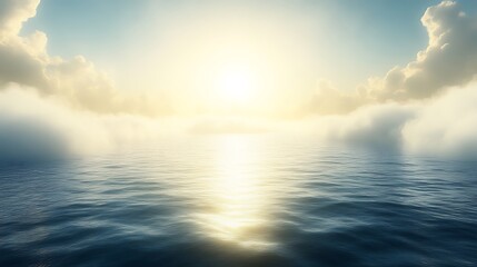 Obraz premium Serene Sunset Over Calm Ocean Waters With Clouds