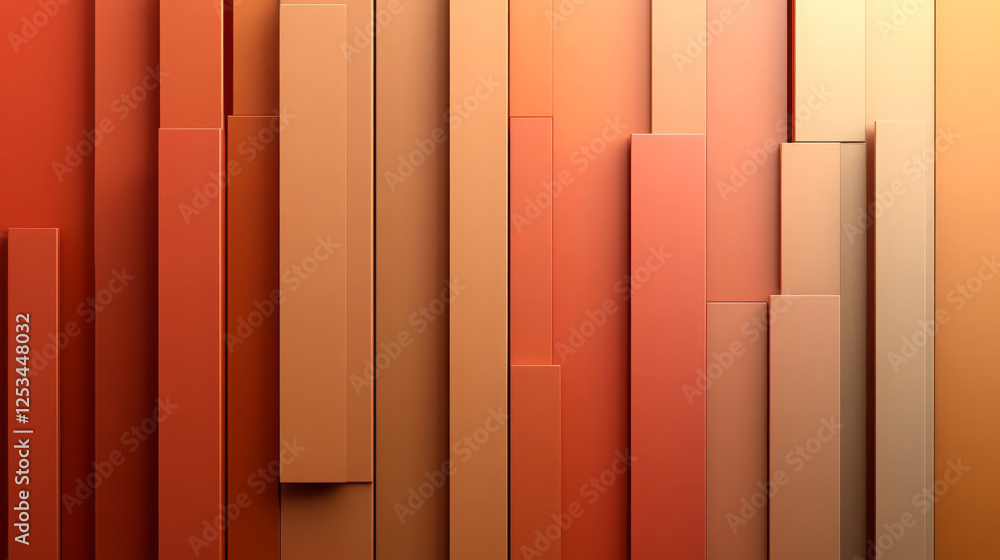 Poster abstract artistic representation of vertical bars in warm orange tones, creating visually striking c