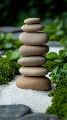 Stacked Stones In Zen Garden