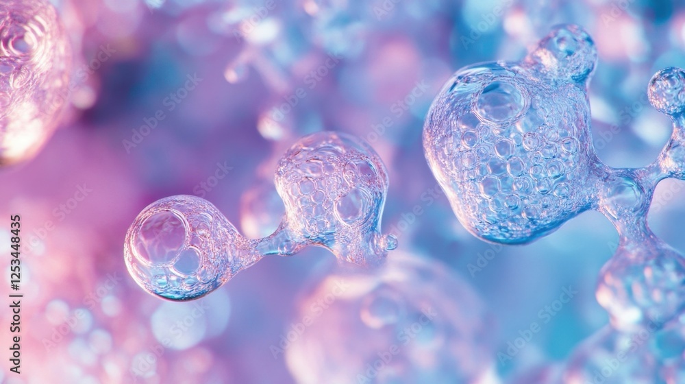 Poster delicate, translucent bubbles form intricate patterns, representing molecular structures. the soft p