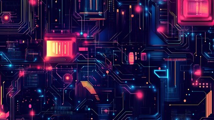 Abstract Neon Circuit Board Digital Technology Design