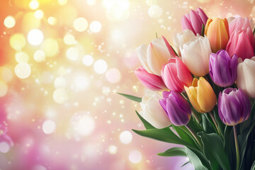 Obraz premium Beautiful Bouquet of Colorful Tulips with Soft Bokeh Background