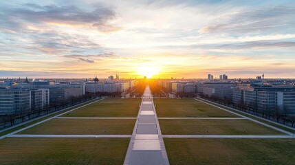 Fototapeta premium City Park Sunset Panorama View