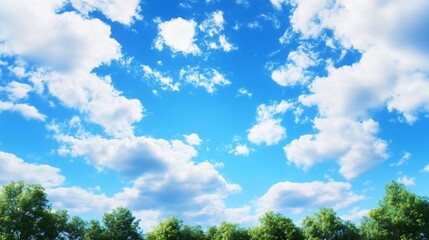 Obraz premium Beautiful Sky with White Clouds and Green Trees Background Natural View
