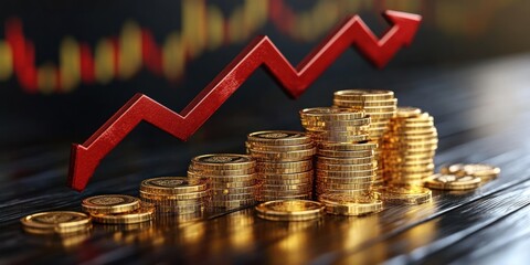Financial Growth: Rising Coin Stacks and Upward Trend