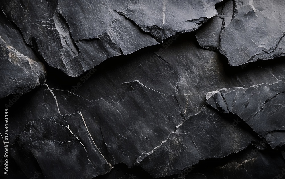 Poster dark black slate rock surface with natural cracks and rough texture creating a rugged and authentic 