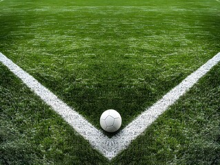 Soccer Ball on Corner of Green Field