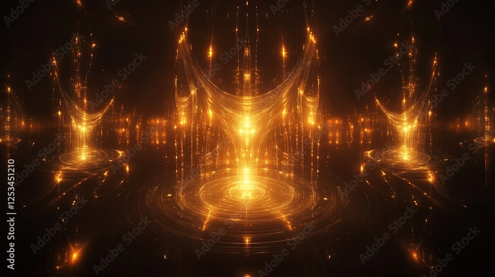 Poster abstract golden light trails creating a mesmerizing visual spectacle and geometric pattern