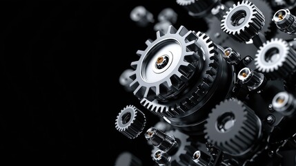 Abstract Gears Mechanism on Black Background