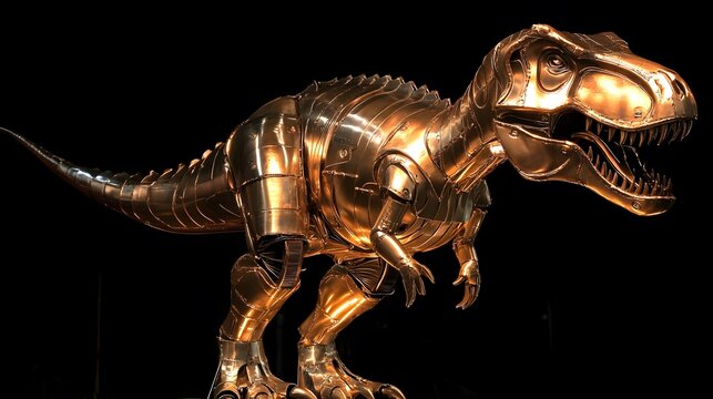 Metallic Golden T-Rex Dinosaur Robot Sculpture - Powered by Adobe