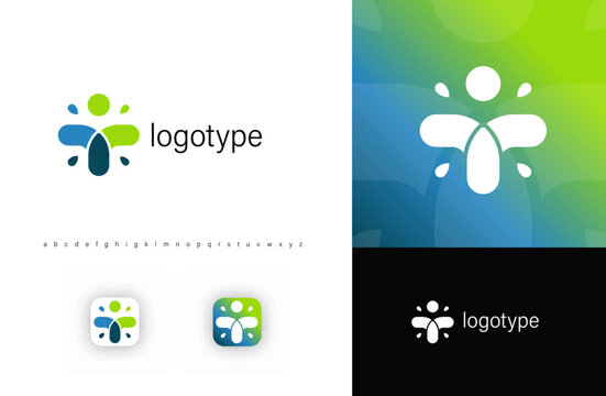 Cross human figure logo with dynamic shapes. Logotype concept for wellness, eco-friendly brands, fitness, personal development, medicine and pharmacy. Vector illustration
