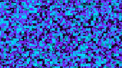 Abstract digital pixelated grid blocks background in shades of blue and purple