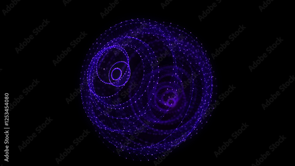 Poster abstract blue sphere on black background. wireframe circle structure with glowing particles. futuris