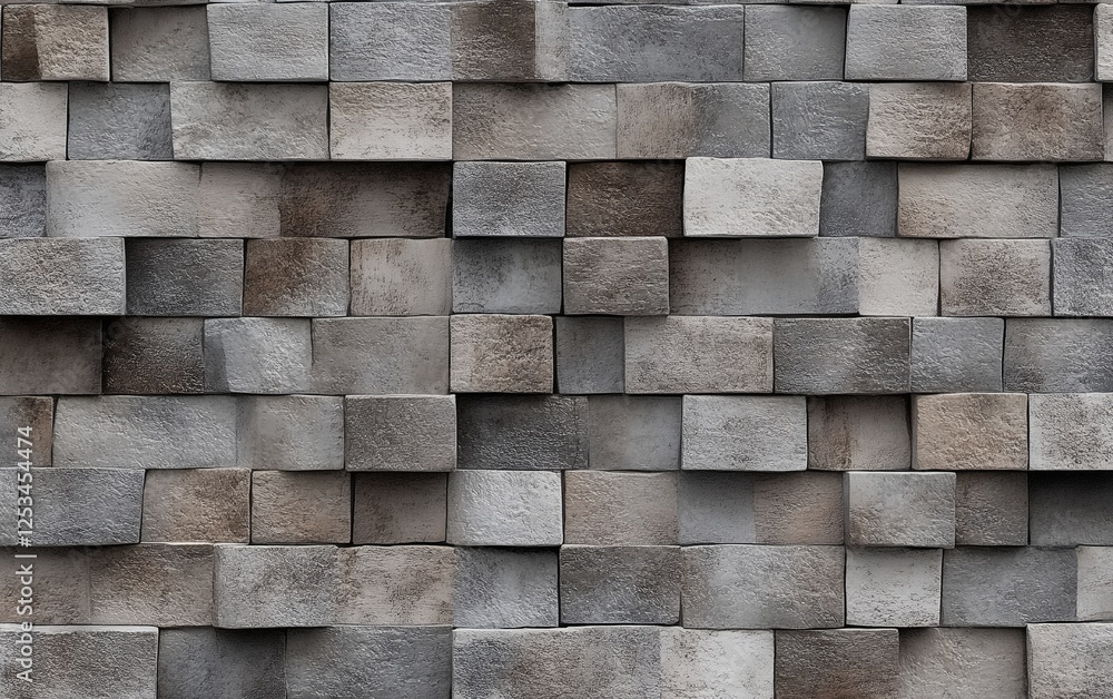 Poster rough textured gray stone wall arranged in a random pattern featuring natural stones with unique sur