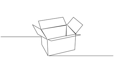 Continuous one line drawing of a cardboard box. Online shopping concept vector illustration, A cardboard box is drawn by one black line on a white background.
