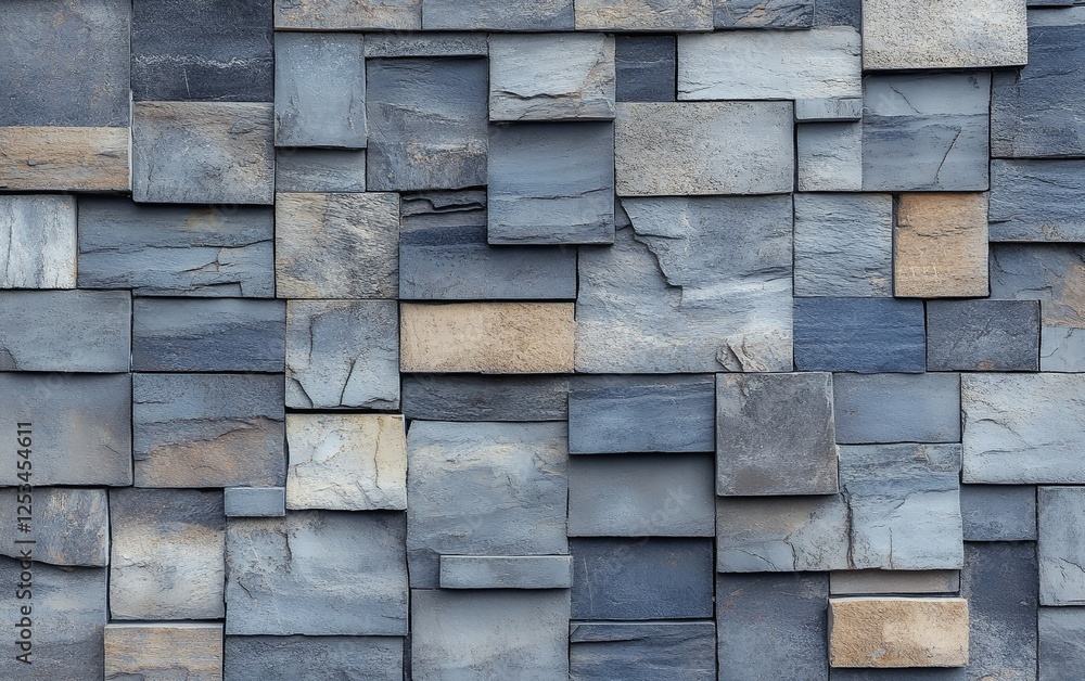 Poster modern textured slate wall with a distinctive geometric pattern of varied square and rectangular til