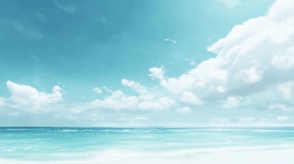 Obraz premium Aquarelle Watercolor Landscape of Blue Sky and Sea with Soft Artistic Brushstrokes – Calm and Serene Coastal View in Light Blue Tones, Ideal for Digital Design and Nature-Themed Projects