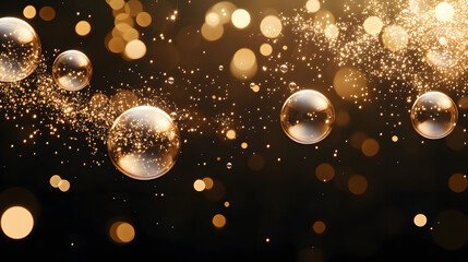 Floating bubbles with sparkling light create magical atmosphere