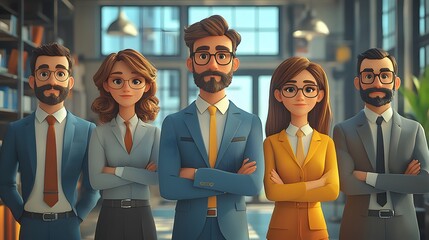 Corporate leaders appreciating team contributions in modern workplace, 3D cartoon style