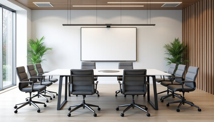 Modern Conference Room with Board and Chairs. AI Generation.
