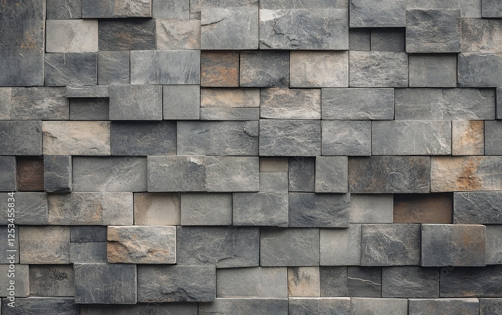 Poster patterned slate wall featuring rectangular stone tiles with natural texture and earthy tones for mod