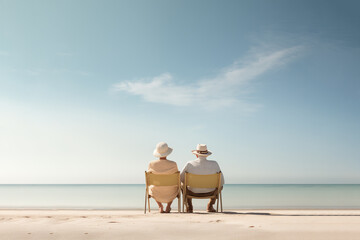 Couple sitting on beach leisure time enjoying travel lifestyle concept