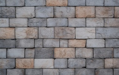 Fototapeta premium Gray and beige textured stone wall with a natural weathered appearance featuring rough stone blocks perfect for modern and rustic designs