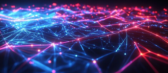 Abstract Network: Digital Connections, Glowing Nodes and Lines, Cyberspace, Futuristic Technology, Data Visualization