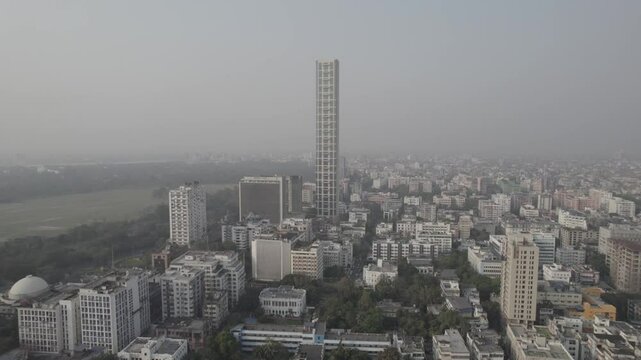 Kolkata Victoria Memorial Vidyasagar Setu Eden Garden Maidan 42 Biswa Bangla New Town Sector 5 Salt Lake view drone footage aerial view. Indian roads and landmarks of subcontinent empty roads.