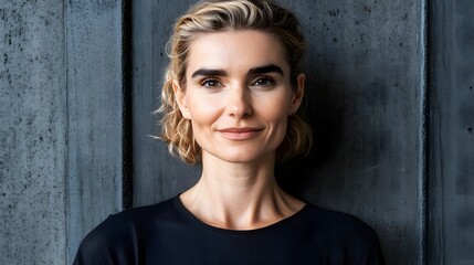 Fototapeta premium Portrait of a Blonde Woman Against a Gray Background