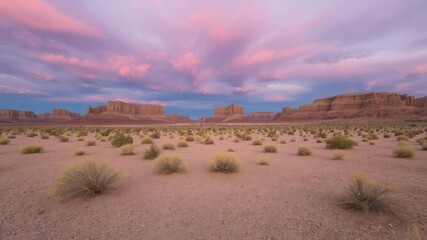 Fototapeta premium Majestic desert landscape with selective focus under a vibrant purple sky, selective focus, tranquility, wilderness