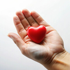 Obraz premium A hand holding a small red heart, symbolizing love, care