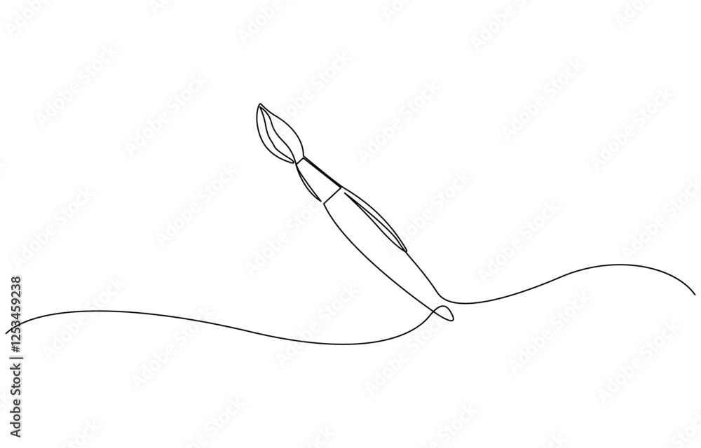Poster paint brushes continuous one line drawing. isolated on white background vector, continuous one line 