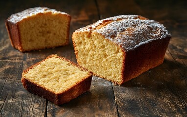 Delicious Homemade Loaf Cake Slices on Rustic Wooden Table