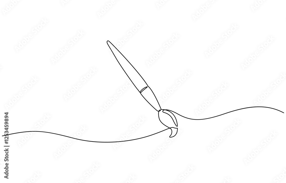 Poster paint brushes continuous one line drawing. isolated on white background vector, continuous one line 