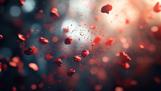 Abstract Red Particles Floating in Space: A Digital Art Piece
