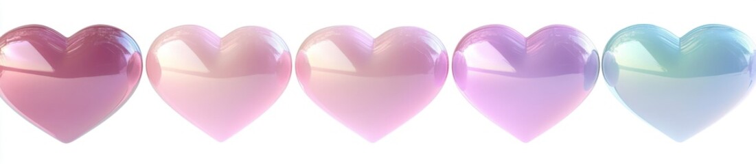 Gradient hearts in a row against white background