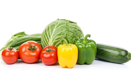 Vegetables with frsh tomatoes white background.