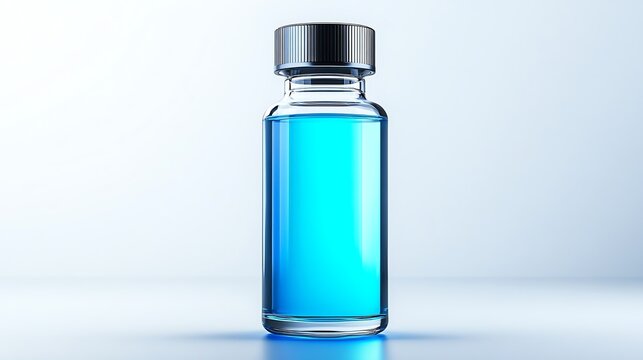 a glass vial containing a glowing liquid, nextgen pharmaceutical innovation, scifi realism, isolated on white background