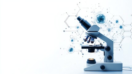 a microscope connected to an AI system, realtime disease detection, hightech realism, isolated on white background