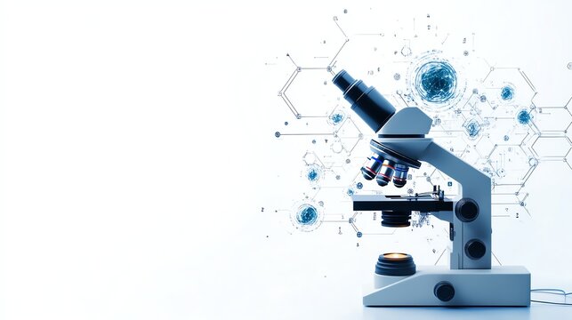 a microscope connected to an AI system, realtime disease detection, hightech realism, isolated on white background