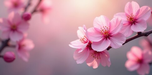 Fototapeta premium Delicate pink blossoms, soft focus, dreamy background, bright, dark pink, flower