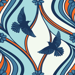 seamless pattern with birds and flowers