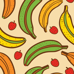 seamless pattern with bananas and strawberries