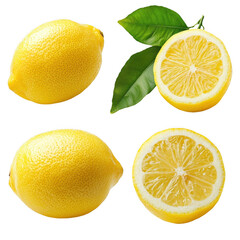 Fresh and Vibrant Lemons Isolated on White Background with a Slice and Leaf - Healthy and Delicious Citrus Fruit for Cooking and Drinks