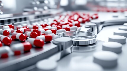 Fototapeta premium an AIcontrolled pharmaceutical production line, futuristic drug manufacturing, sleek minimalistic design, isolated on white background
