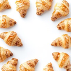 Croissants frame, white background, bakery food