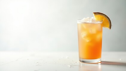Iced coconut cocktail, pristine white background , summer, bright image
